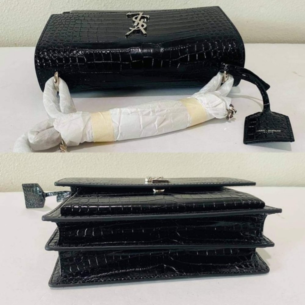 YSL SUNSET Medium Croc black Crossbody Brand New - Picture 6 of 15
